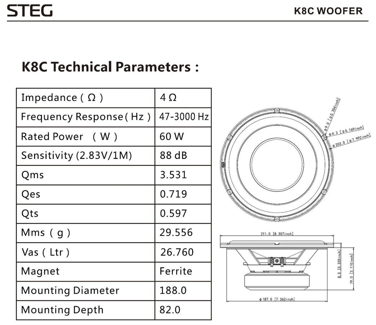 STEG K8c – 8 Zoll Tiefmitteltöner – Ansicht 6
