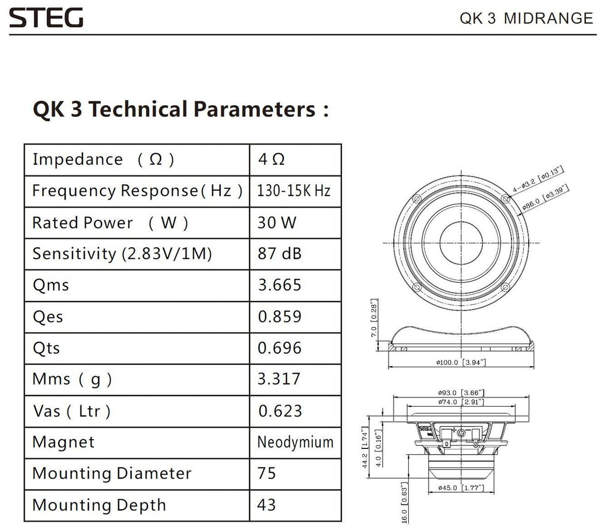STEG QK3 – 3 Zoll Mitteltöner – Ansicht 4