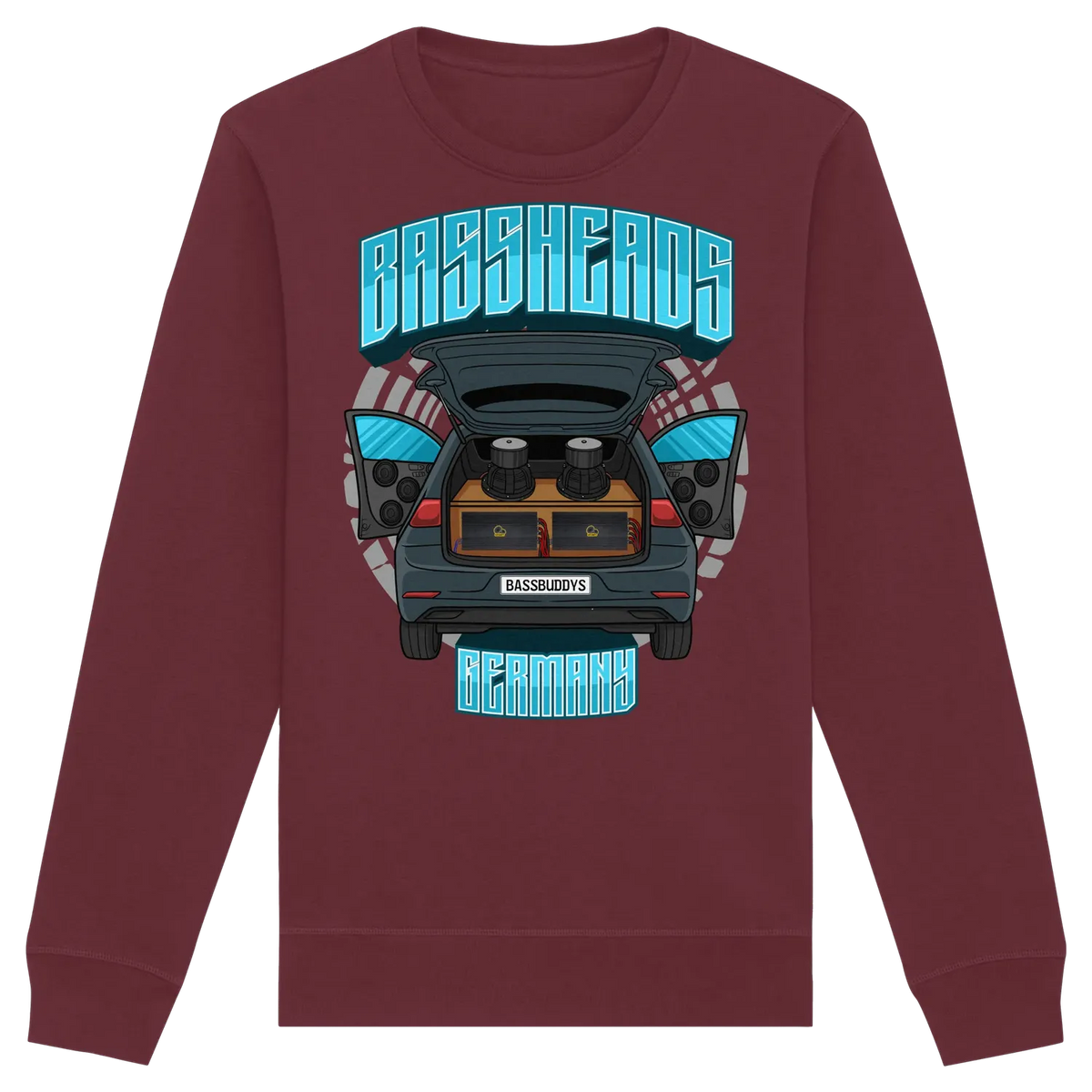 BASSHEADS GERMANY - Organic Basic Unisex Sweatshirt Burgundy XS – Produktbild 1