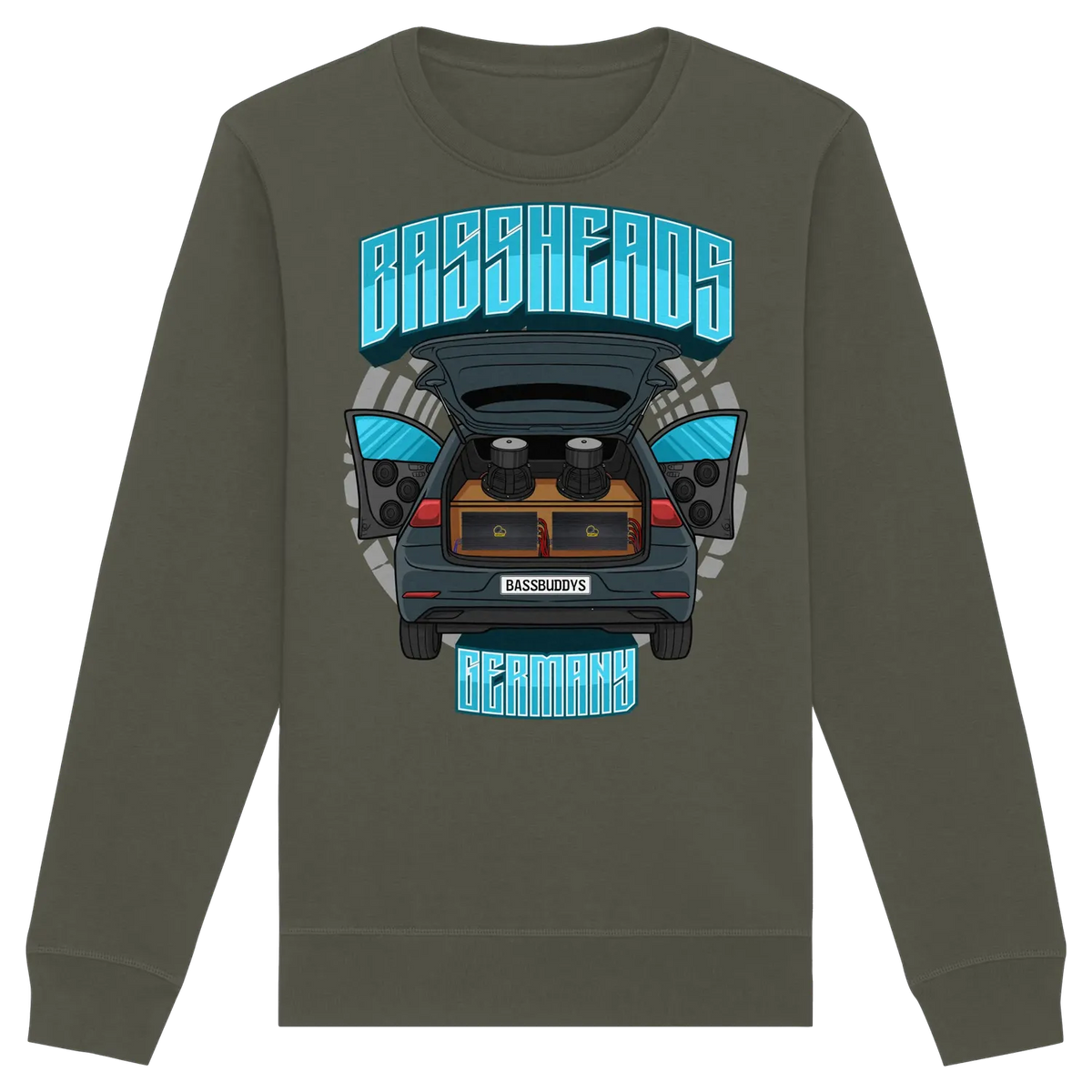 BASSHEADS GERMANY - Organic Basic Unisex Sweatshirt Khaki XS – Produktbild 3