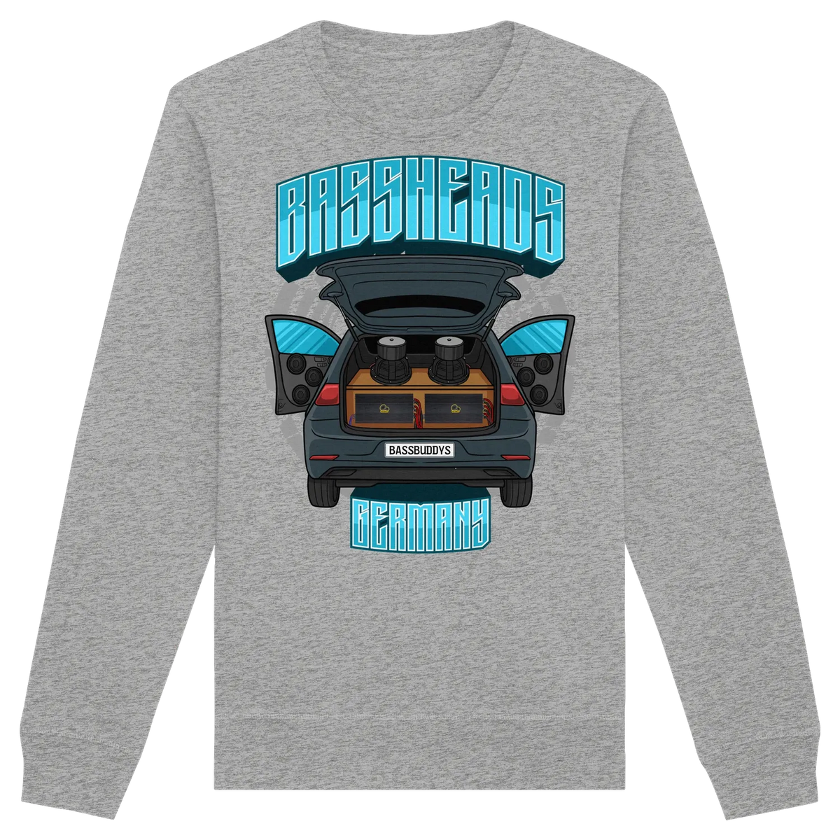 BASSHEADS GERMANY - Organic Basic Unisex Sweatshirt Heather Grey XS – Produktbild 7