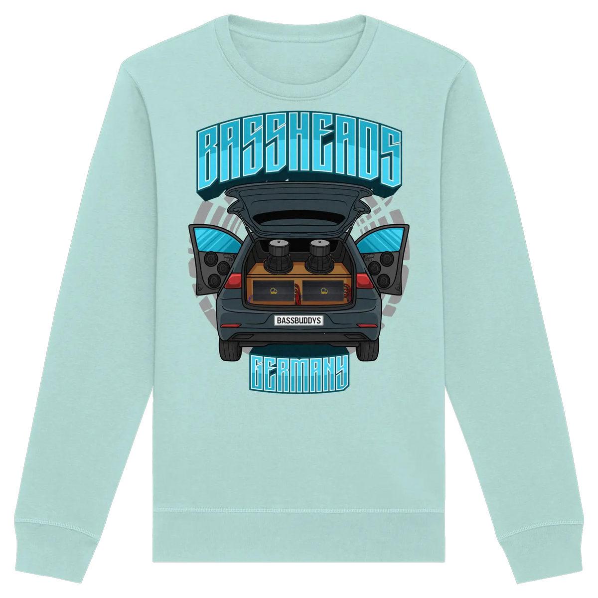 BASSHEADS GERMANY - Organic Basic Unisex Sweatshirt Caribbean Blue XS – Produktbild 8