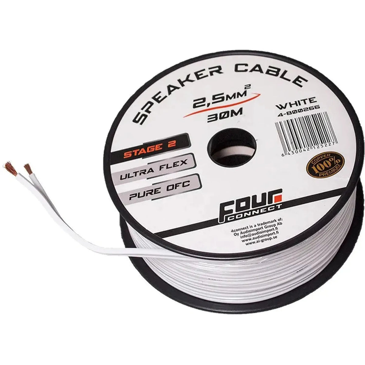 OFC-Lautsprecherkabel 2×2,5 mm² weiß 30Meter – Produktbild 2